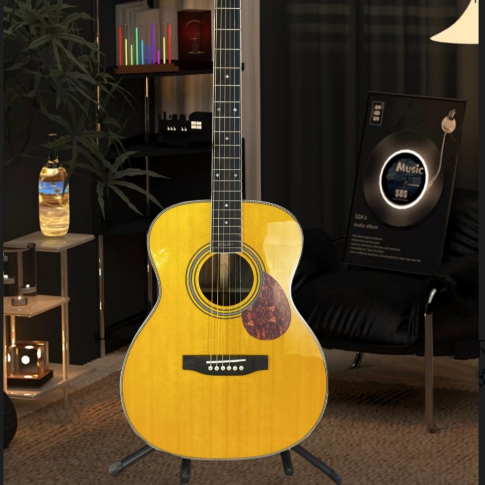 Musical Instrument Strings - Ręcznie Robiona Żółta Gitara Akustyczna z
