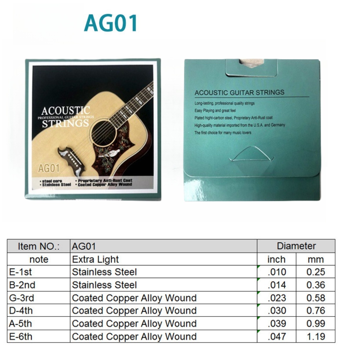 Miwayer 1 Zestaw/6 Strun AG01  – Musical Instrument Strings recenzja i cena